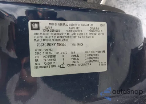 2008 Chevrolet Silverado 1500 Ltz from USA, damaged, VIN 2GCEC190X81188550